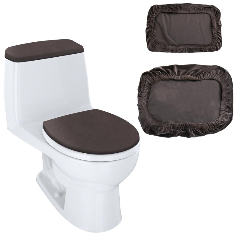Homakover Toilet Lid Cover and Toilet Tank Lid Cover Replacement Toilet Cover with Elastic Bottom for Bathroom Decor Accessories (Brown) - Image 1